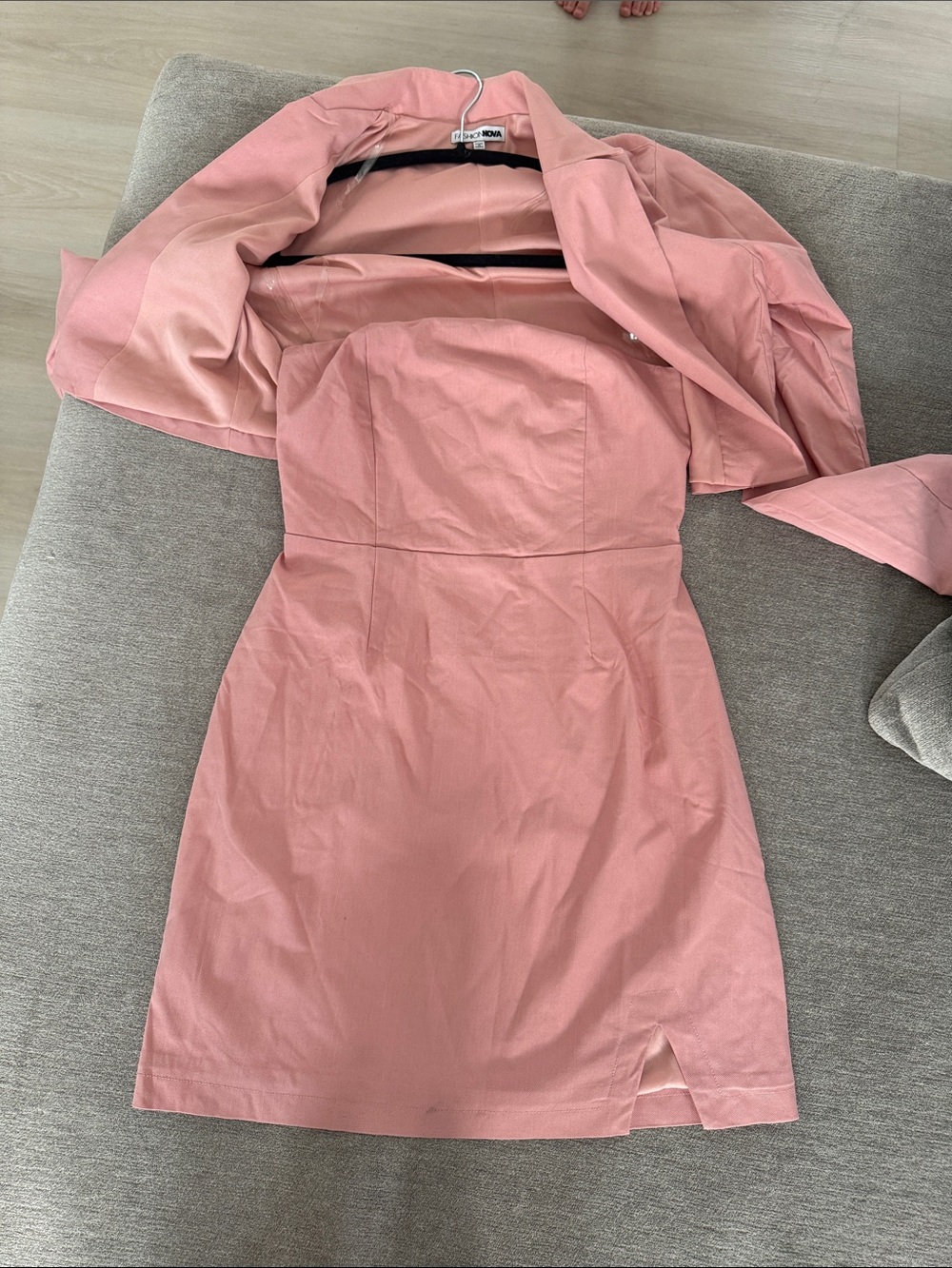 Fashion Nova Blush Pink Strapless Sheath Dress with Matching Jacket